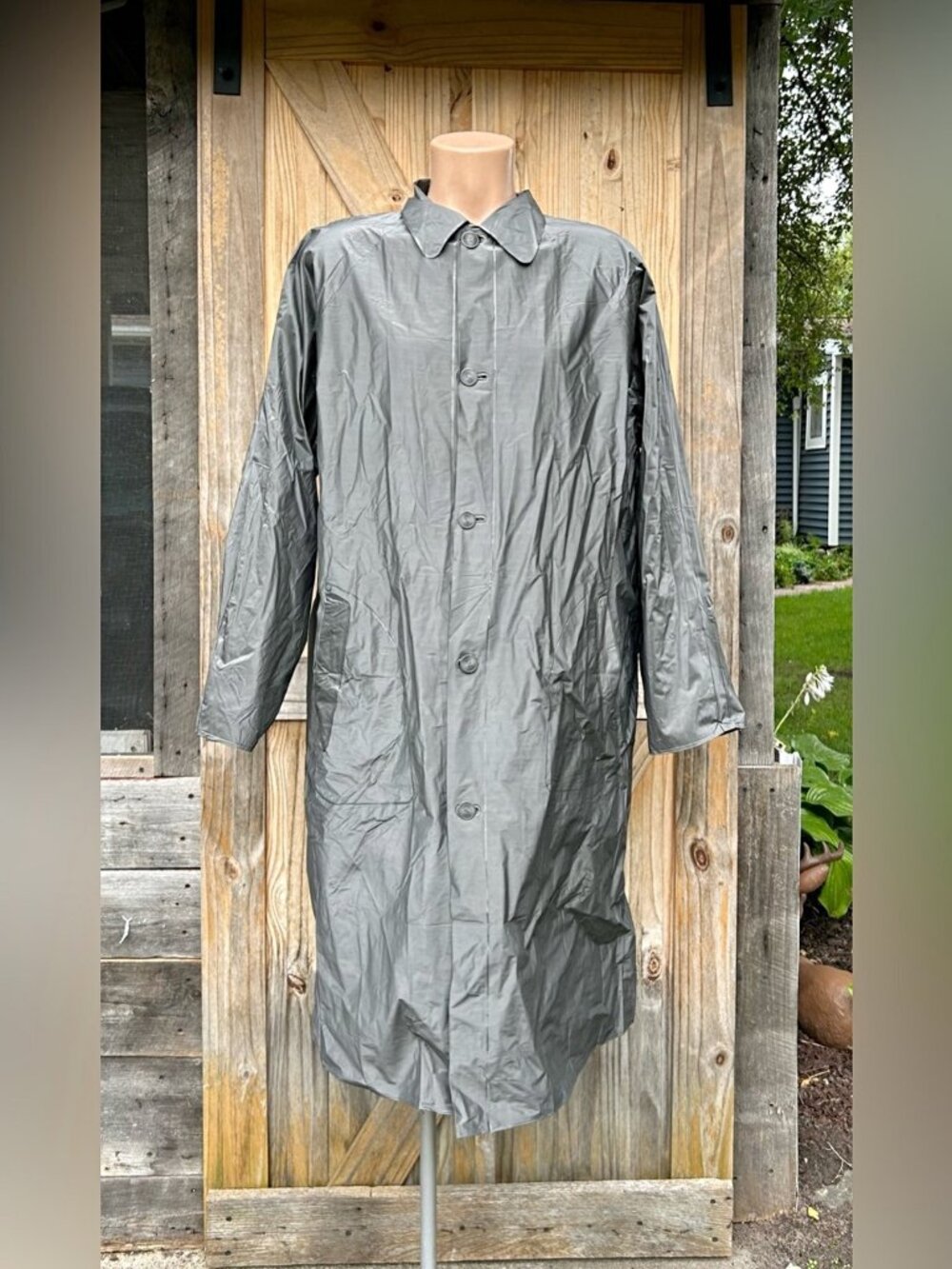 Vintage S.S. Kresge Mens Gray 100% Vinyl Trench Coat Raincoat~XL~